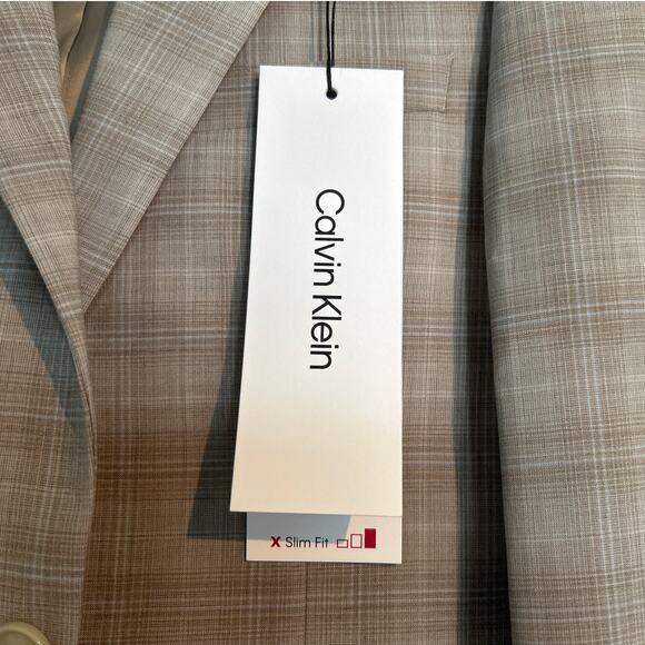 NWT Calvin Klein Slim Fit Stretch Sport Coat Blazer – Beige Plaid, Men’s 36R - Picture 3 of 8